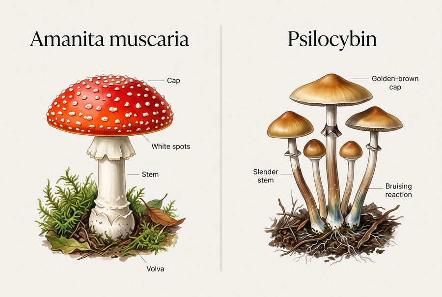 Amanita muscaria vs psilocybin: what's actually different