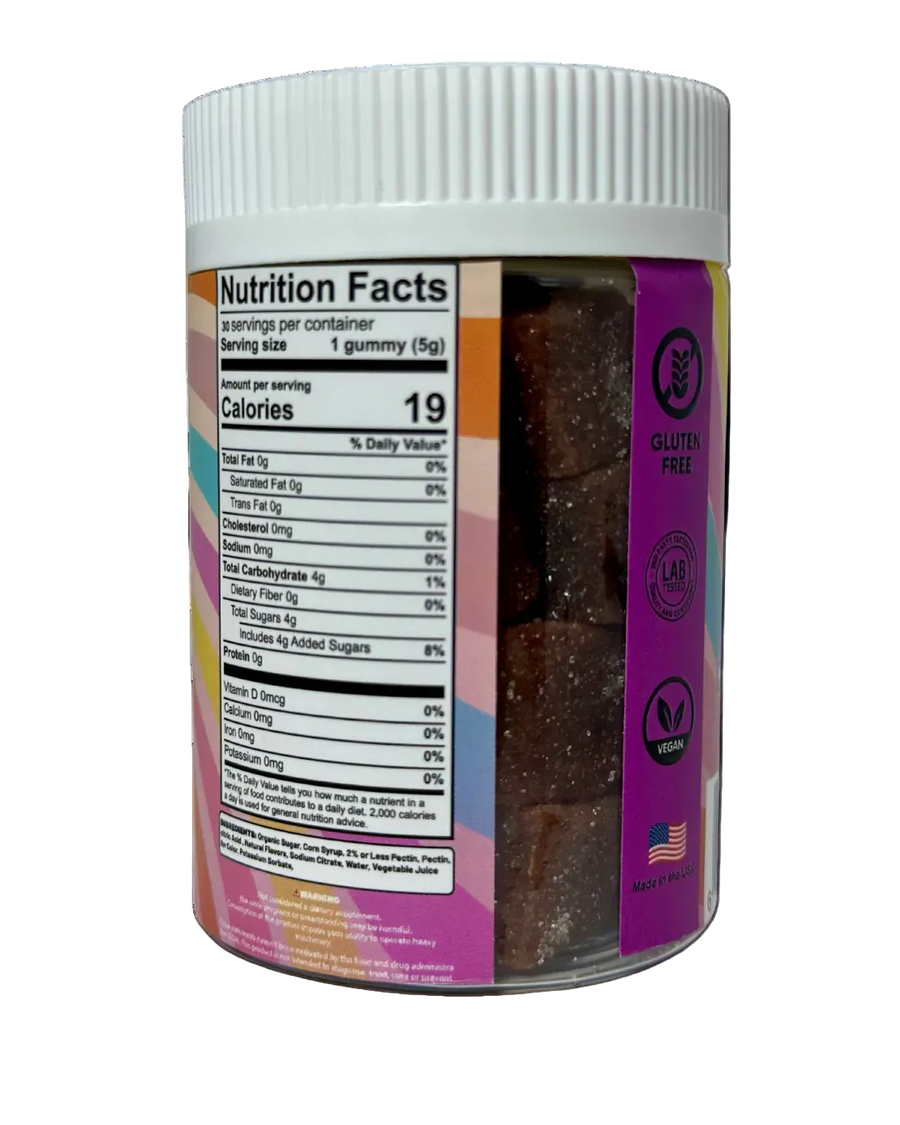 Happy Vibes Sex Gummies for women, vegan plant-based intimacy support in discreet packaging