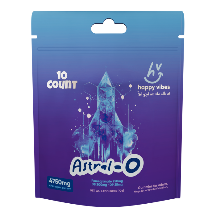 Astral-O Delta-8 and Delta-9 THC gummies for smooth balanced relaxation, federally compliant hemp