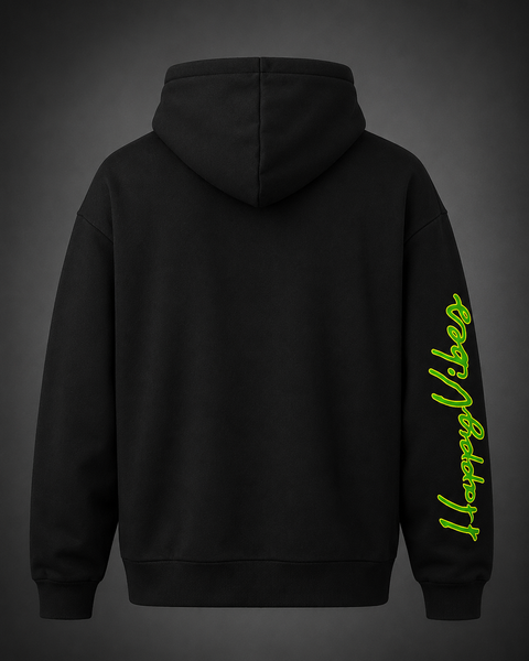 Person wearing a Smile Hoodie featuring a cheerful smiley face and positive message, spreading warmth and happy vibes