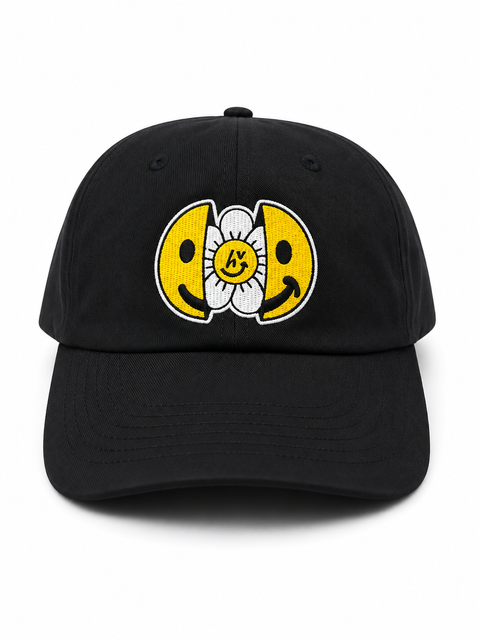 Smile Hat front view with embroidered smiley face on premium fabric