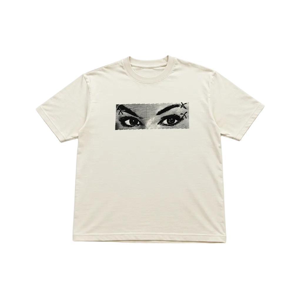 Black Eyes Wide Open t-shirt with eye graphic design promoting mindfulness and bold individuality