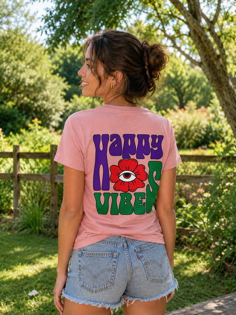 Feel The Vibes T-Shirt with hv smiley face, soft fabric, and positive energy message
