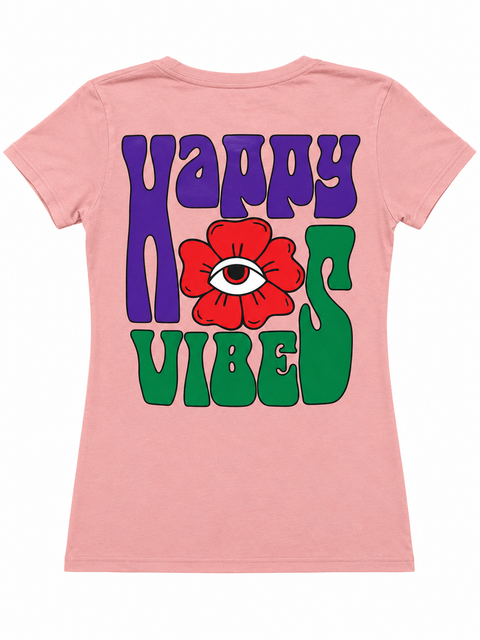 Feel The Vibes T-Shirt with soft fabric and subtle hv smiley design promoting positive energy