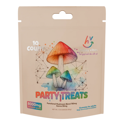 Party Treats party poppers gummies with functional mushrooms and kanna for mood and stress relief