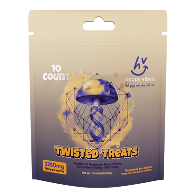 Twisted Treats mushroom and HHC gummies for relaxed creative adventure, federally legal hemp