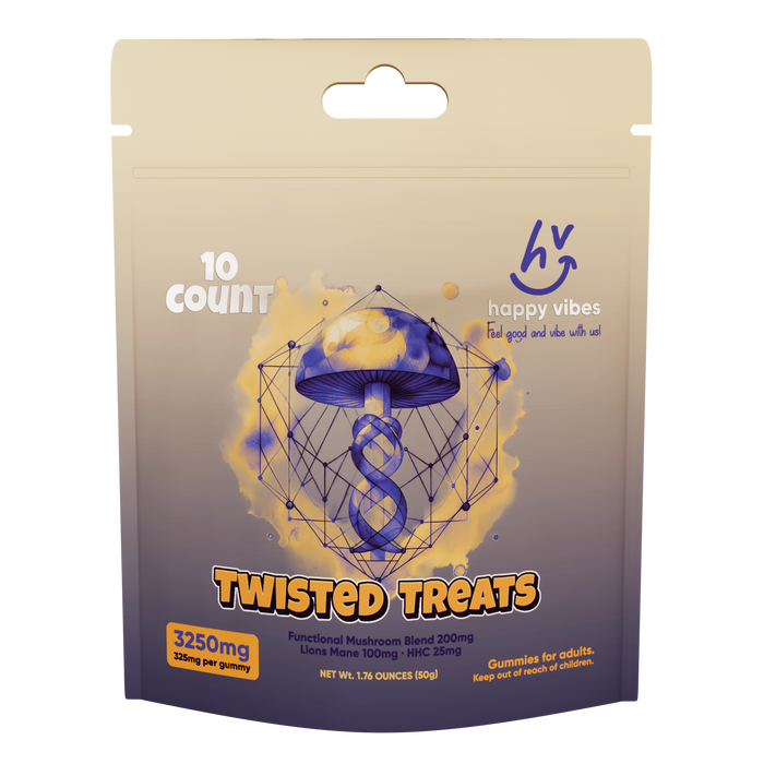 Twisted Treats mushroom and HHC gummies for relaxed creative adventure, federally legal hemp